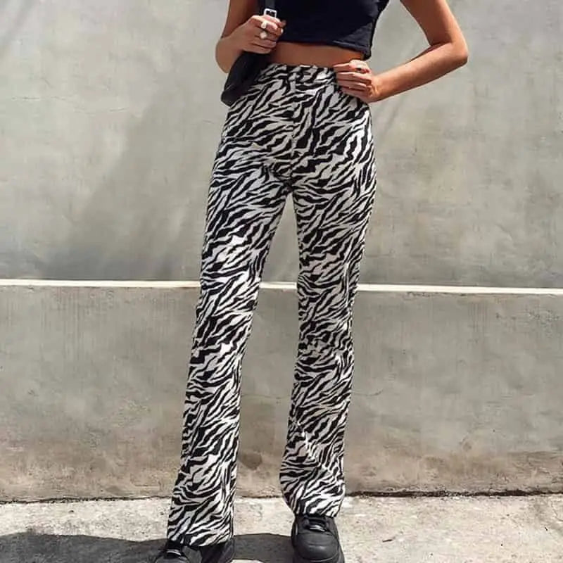 Aesthetic Animal Print Zebra Pants - Black / S