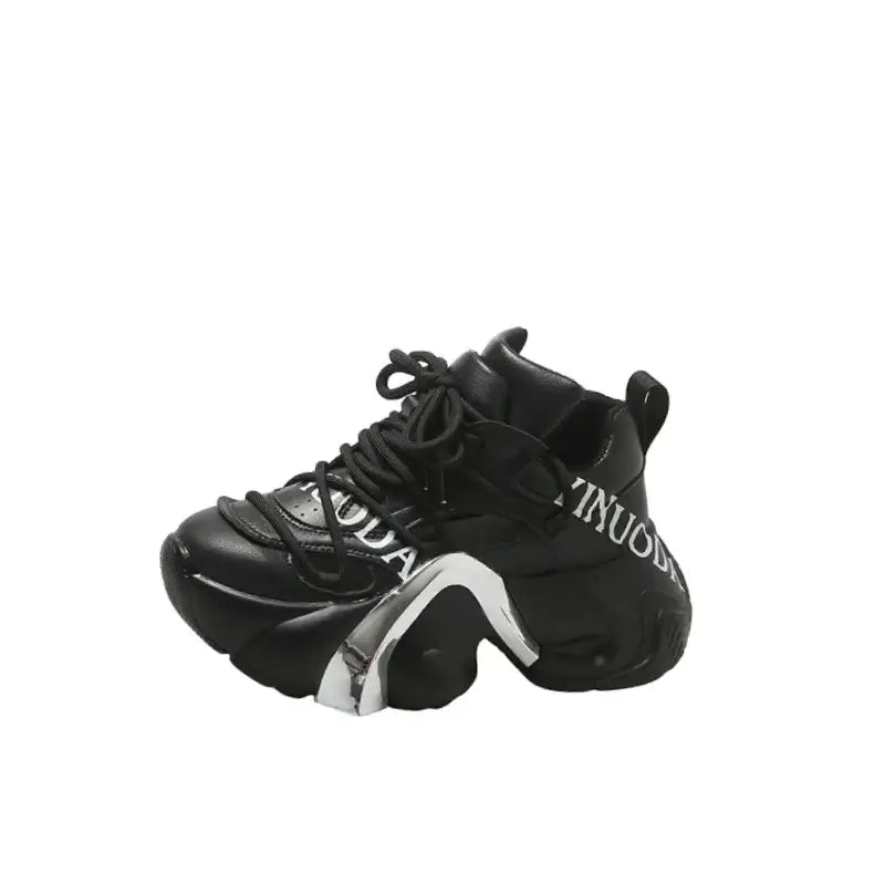 Aesthetic Chunky Lace Up Vulcanize Sneakers - Black / 34