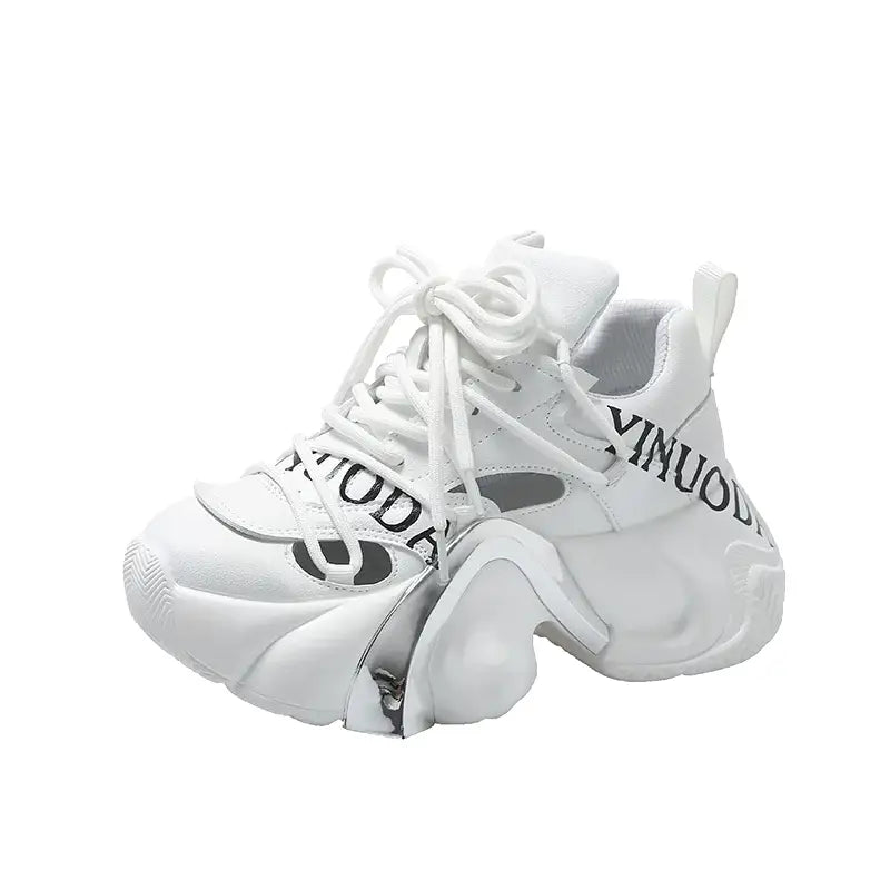Aesthetic Chunky Lace Up Vulcanize Sneakers - White / 34