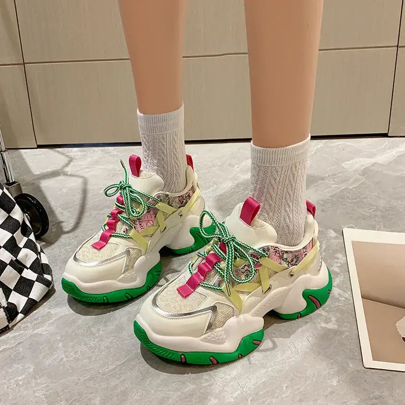 Aesthetic Chunky Platform Double Lace Up Sneakers