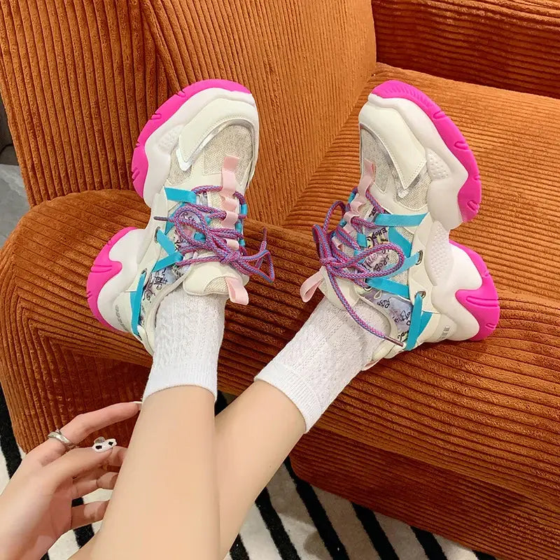 Aesthetic Chunky Platform Double Lace Up Sneakers