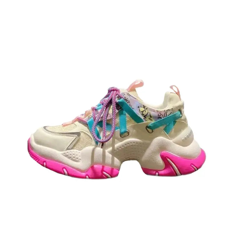 Aesthetic Chunky Platform Double Lace Up Sneakers Pink / 35