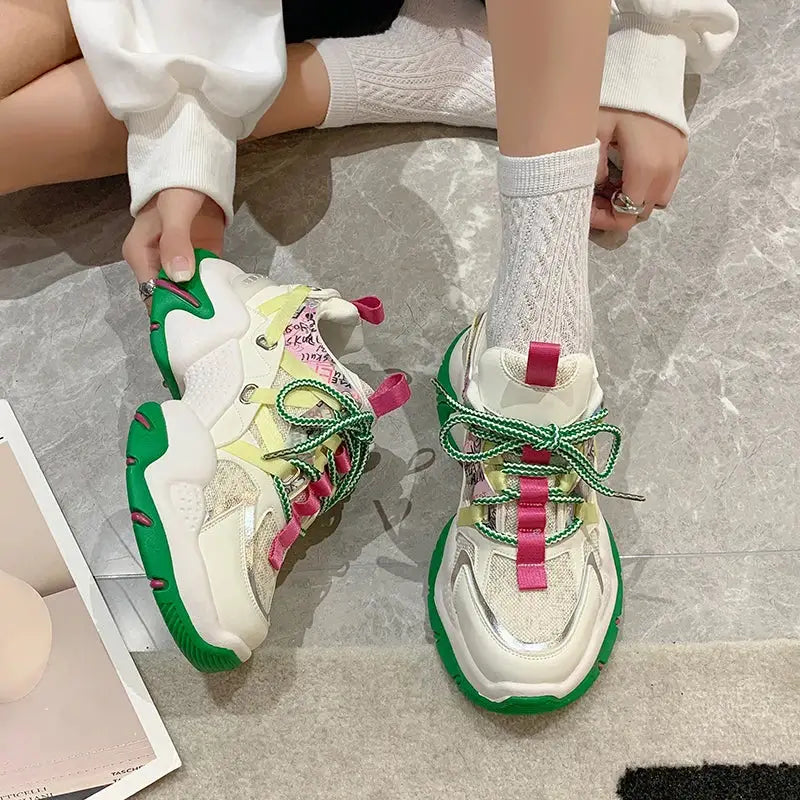 Aesthetic Chunky Platform Double LaceUp Sneakers