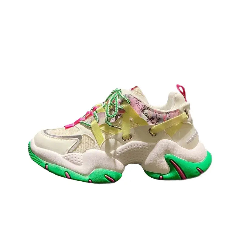 Aesthetic Chunky Platform Double LaceUp Sneakers - Green