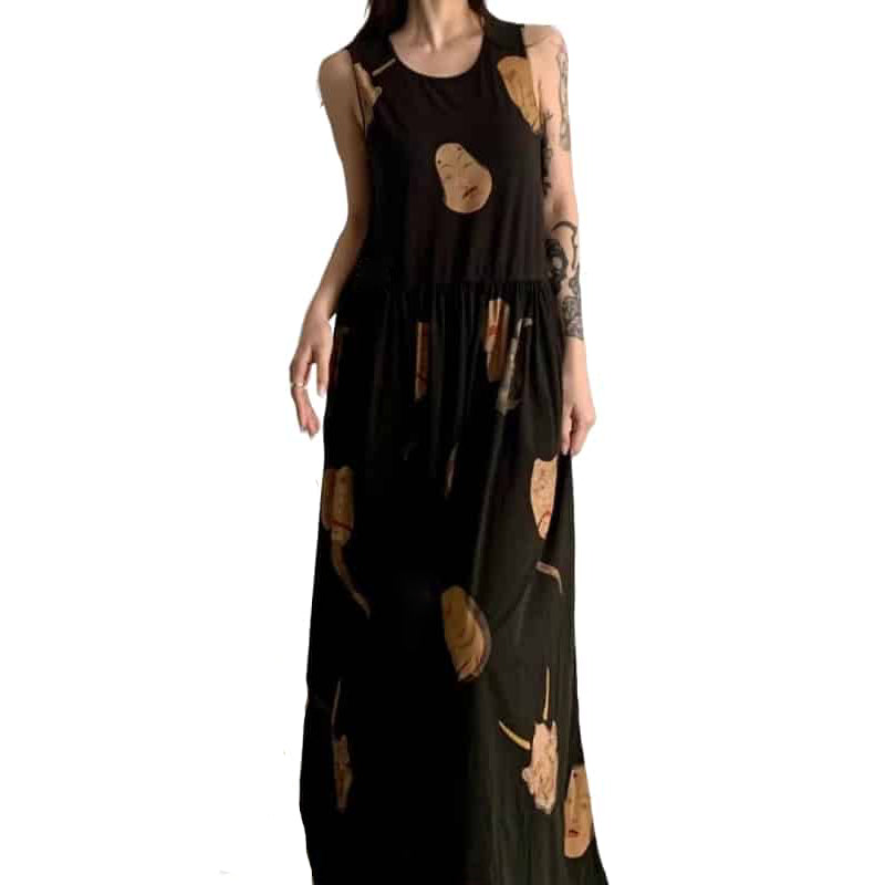 Aesthetic Face Mask Slip Long Dress for Everyday Wear