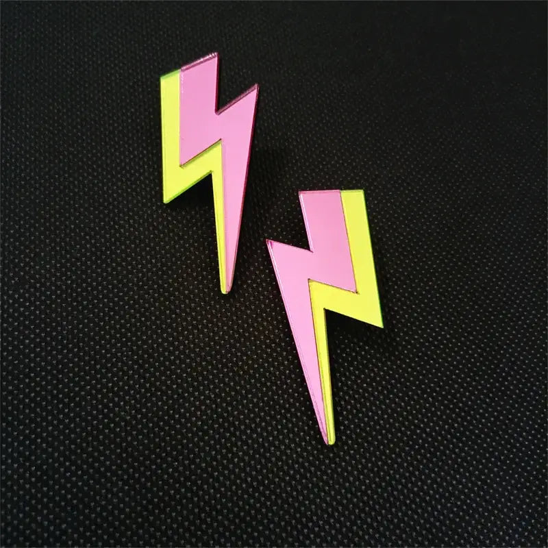 Aesthetic Glitter Lightning Acrylic Stud Earrings - Pink