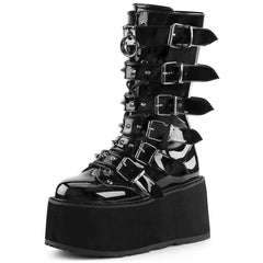 Aesthetic Gothic Platform Buckles Zipper Mid-Calf Boots