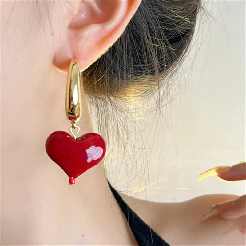 Aesthetic Heart Drop Dangle Moon Hoop Earrings