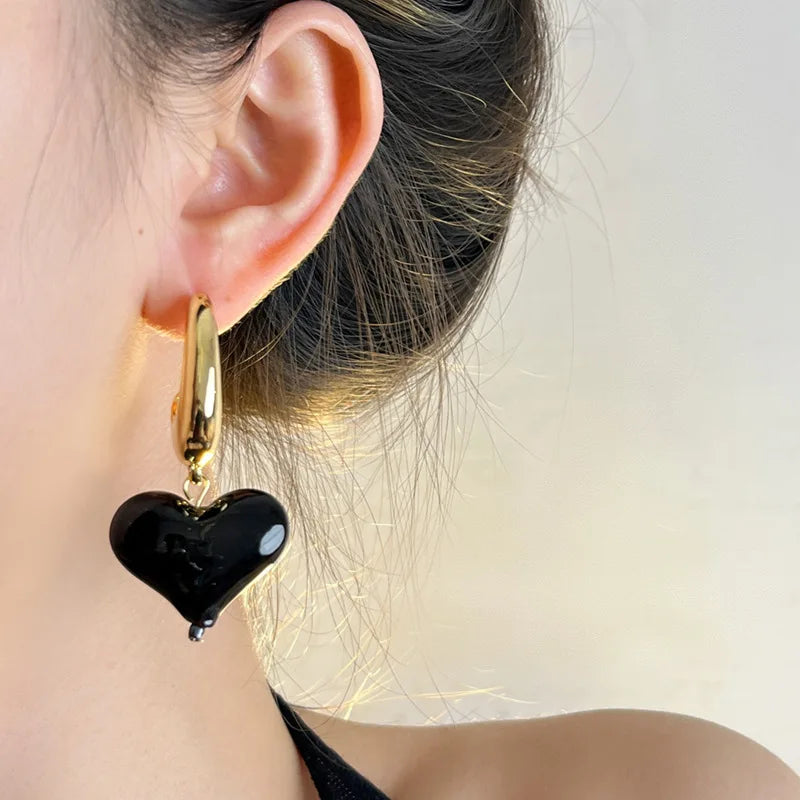 Aesthetic Heart Drop Dangle Moon Hoop Earrings