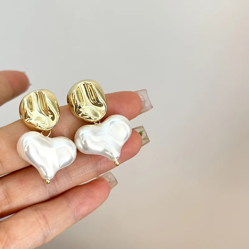Aesthetic Heart Drop Dangle Moon Hoop Earrings White