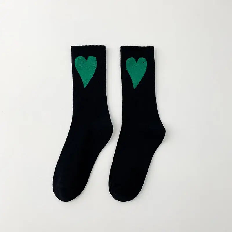 Aesthetic Heart Love Happy Mid Leg Socks - Black Green