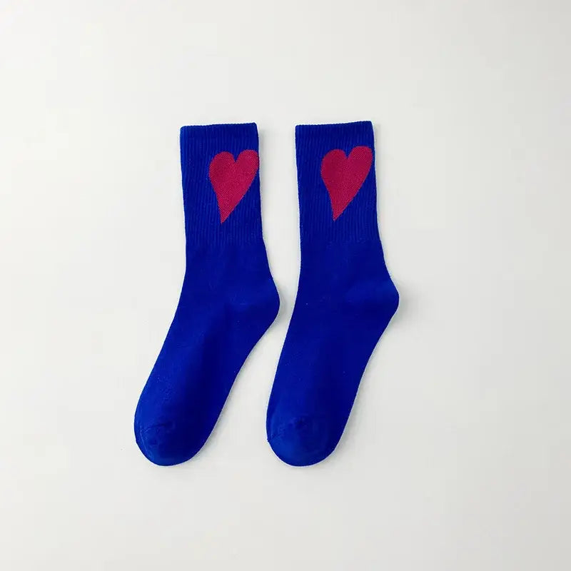 Aesthetic Heart Love Happy Mid Leg Socks - Blue Pink / 35-45