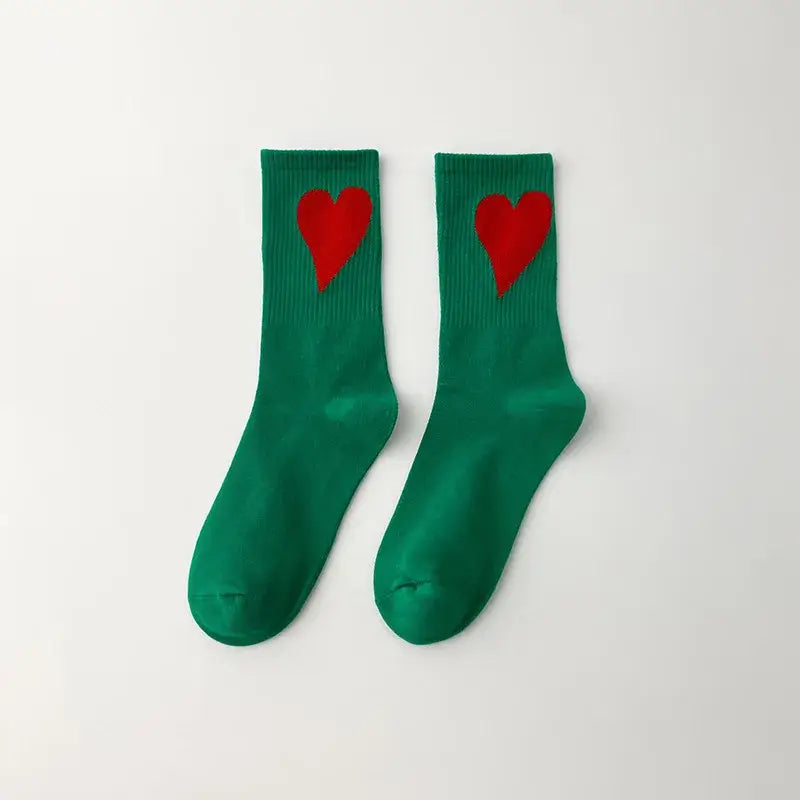 Aesthetic Heart Love Happy Mid Leg Socks - Green Red / 35-45