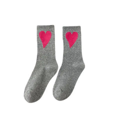 Aesthetic Heart Love Happy Mid Leg Socks - Grey Pink / 35-45
