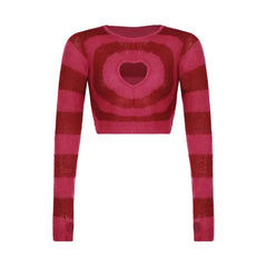 Aesthetic Heart Striped Y2k Long Sleeve Sweatshirt