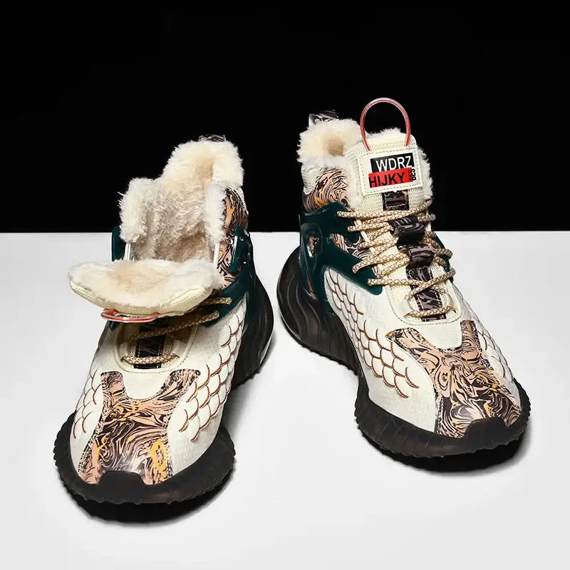 Aesthetic Leopard Chunky Waterproof Plush Sneakers - Beige