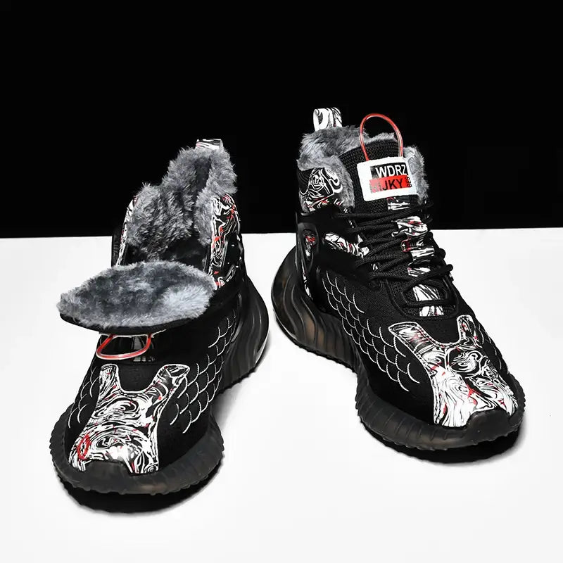 Aesthetic Leopard Chunky Waterproof Plush Sneakers - Black
