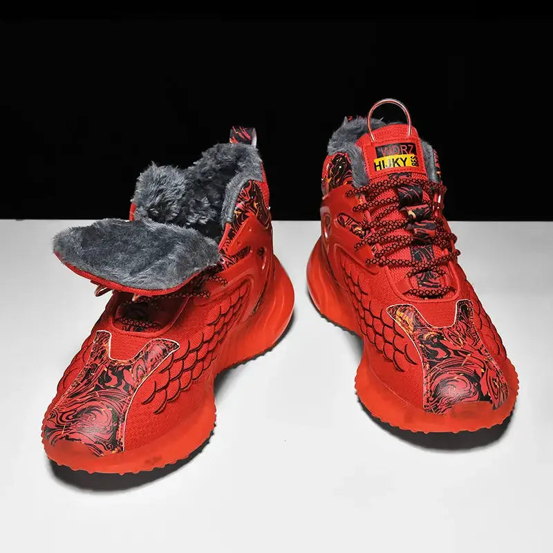 Aesthetic Leopard Chunky Waterproof Plush Sneakers - Red