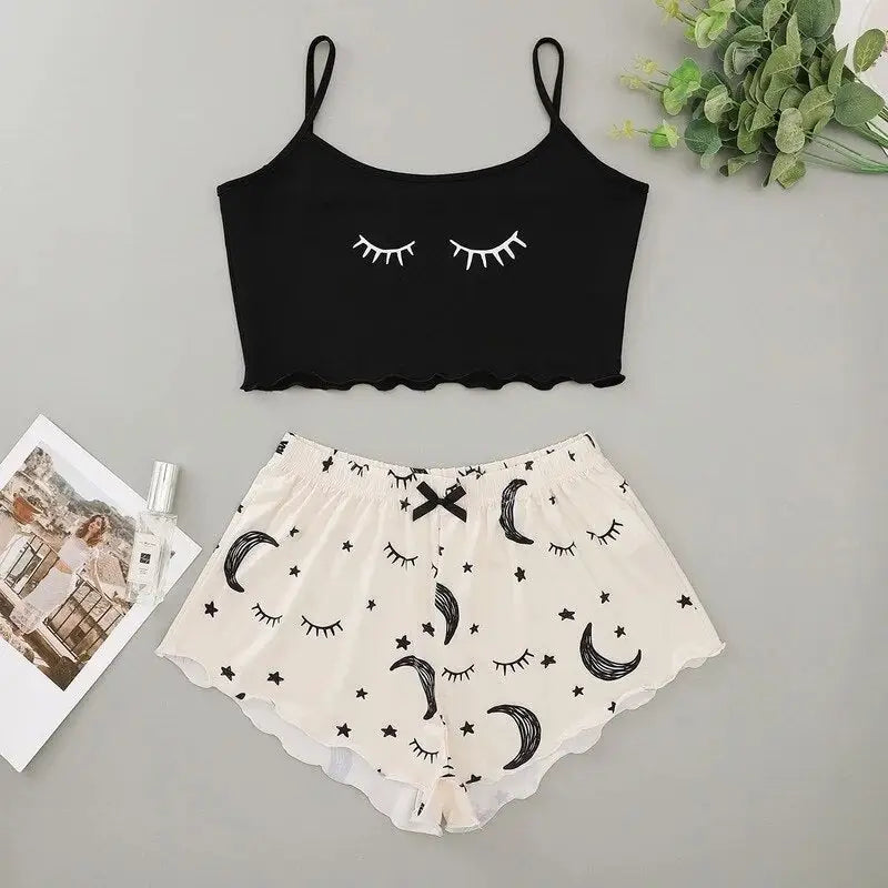 Aesthetic Moon and Stars Pajamas Eco-Friendly Set for Women