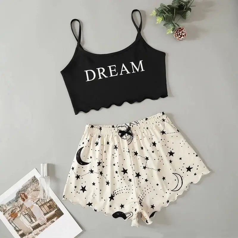 Aesthetic Moon and Stars Pajamas Eco-Friendly Set for Women