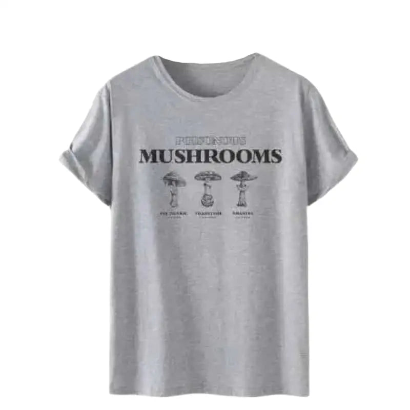 Aesthetic Oversized Mushroom Short Sleeve T Shirt - Grey