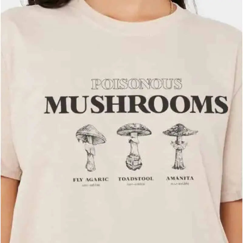 Aesthetic Oversized Mushroom Short Sleeve T Shirt - Khaki