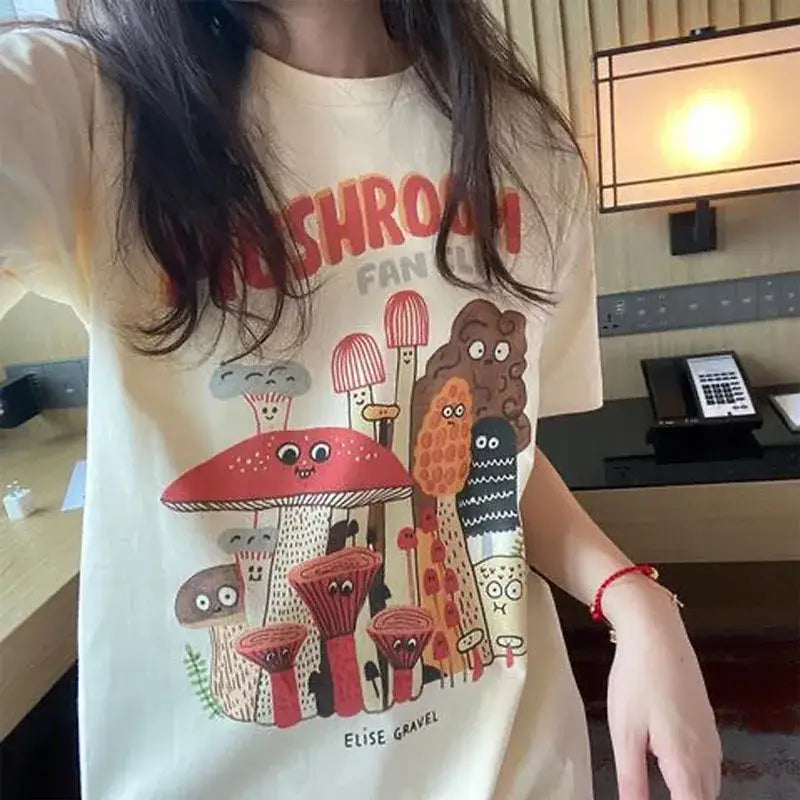 Aesthetic Oversized Mushroom Short Sleeve T Shirt - Tshirts