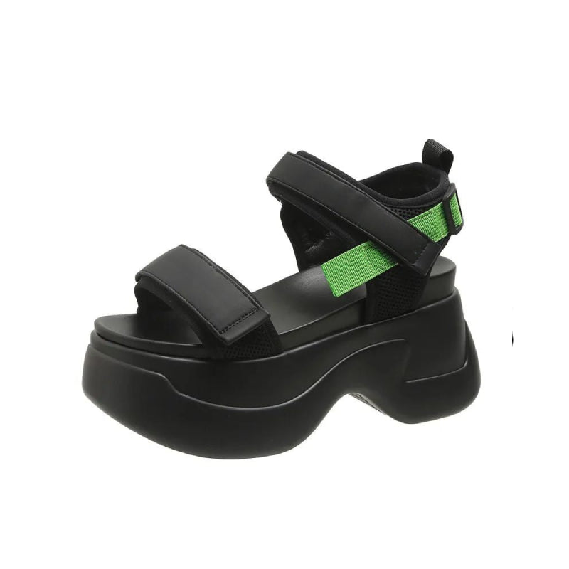 Aesthetic Platform Chunky Wedges Sandals - Black / 35