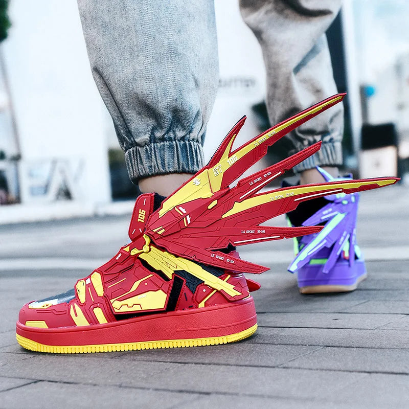 Aesthetic Platform Lace Up Sneakers with Wing Pieces Euro