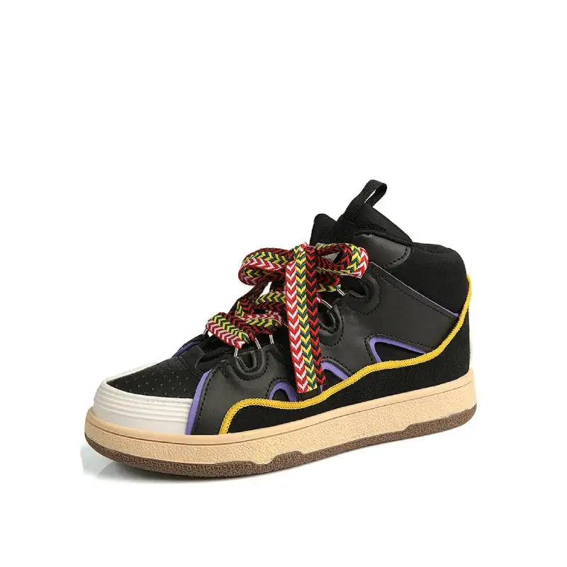 Aesthetic Platform Multicolor Thick Lace Sneakers - Black