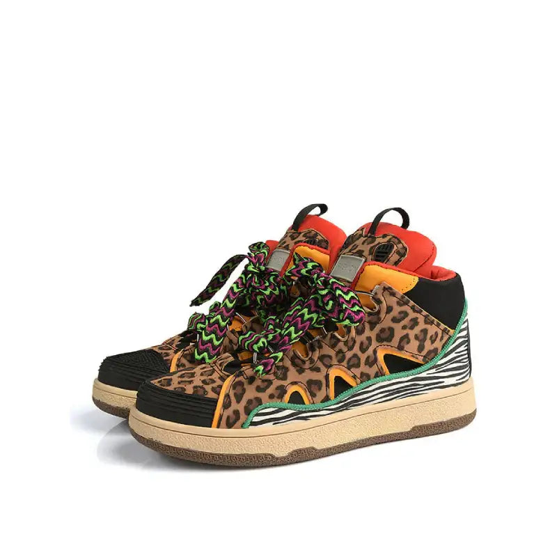 Aesthetic Platform Multicolor Thick Lace Sneakers - Leopard