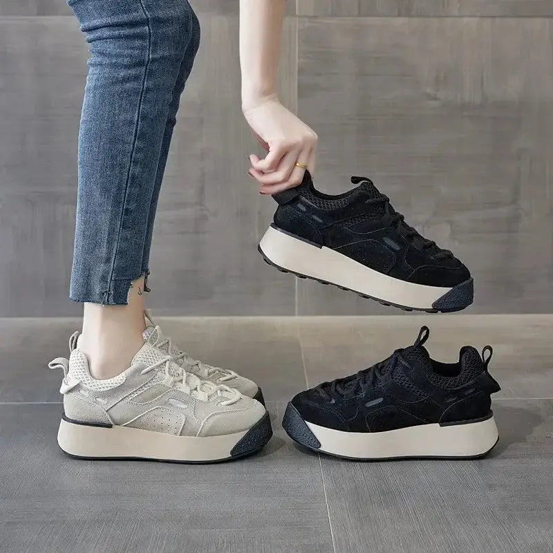 Aesthetic Platform Thick Sole Lace Up Sneakers Euro Size