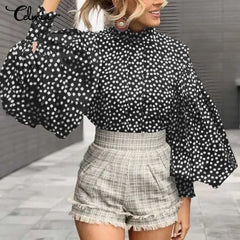 Aesthetic Print Ruffled Sleeve Elegant Blouses