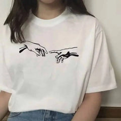Aesthetic Printed T-shirt with Hands Graphic - Contact