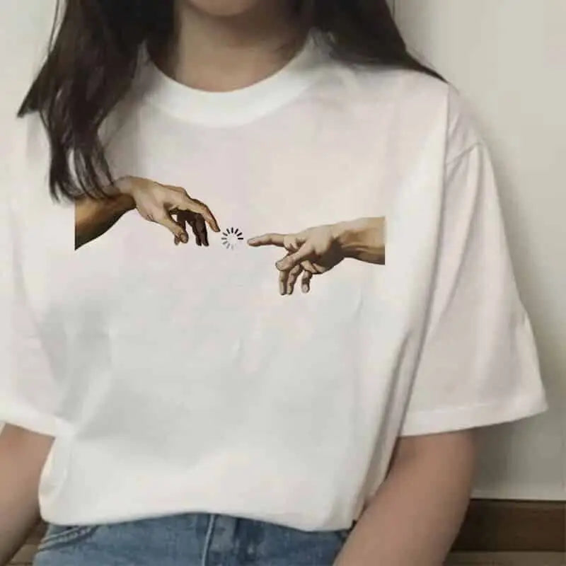 Aesthetic Printed T-Shirt with Hands Graphic Design