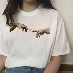Aesthetic Printed T-Shirt with Hands Graphic Design