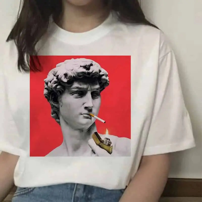 Aesthetic Printed T-shirt with Hands Graphic Design Fire