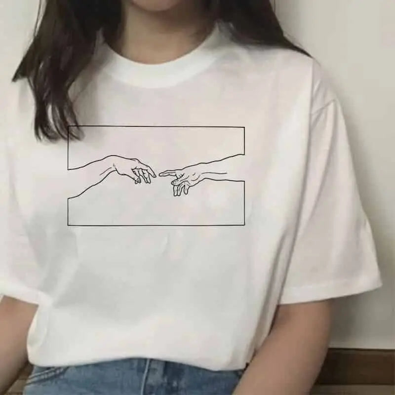 Aesthetic Printed T-Shirt with Hands Graphic Design / XXS