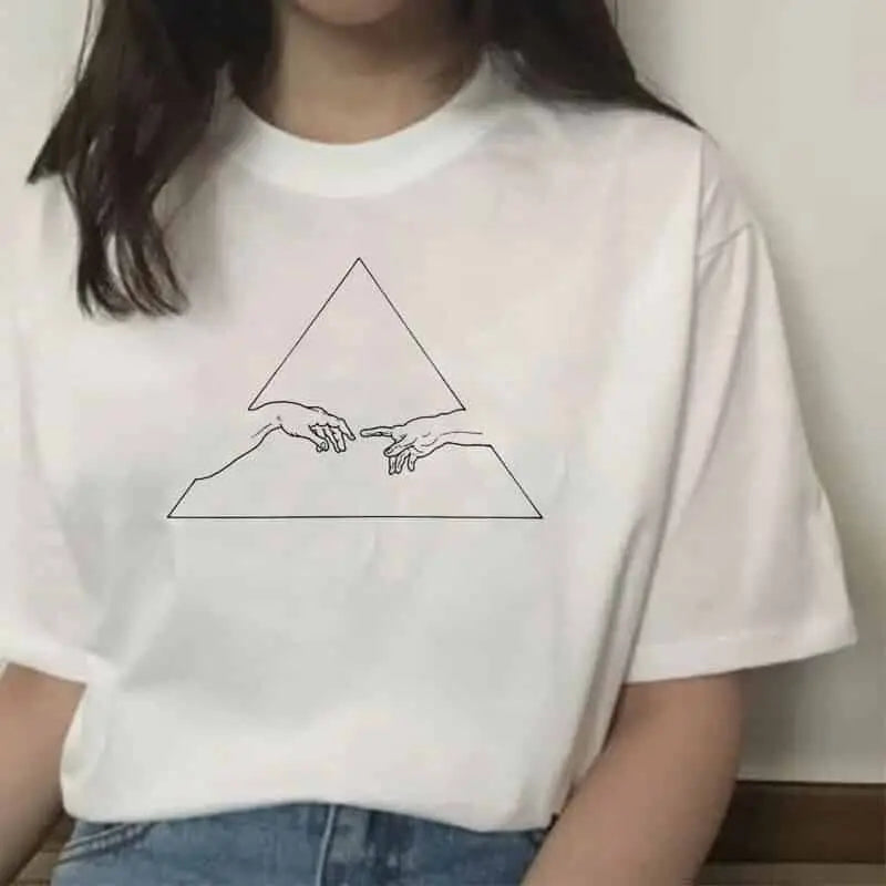 Aesthetic Printed T-shirt with Hands Graphic - Triangle