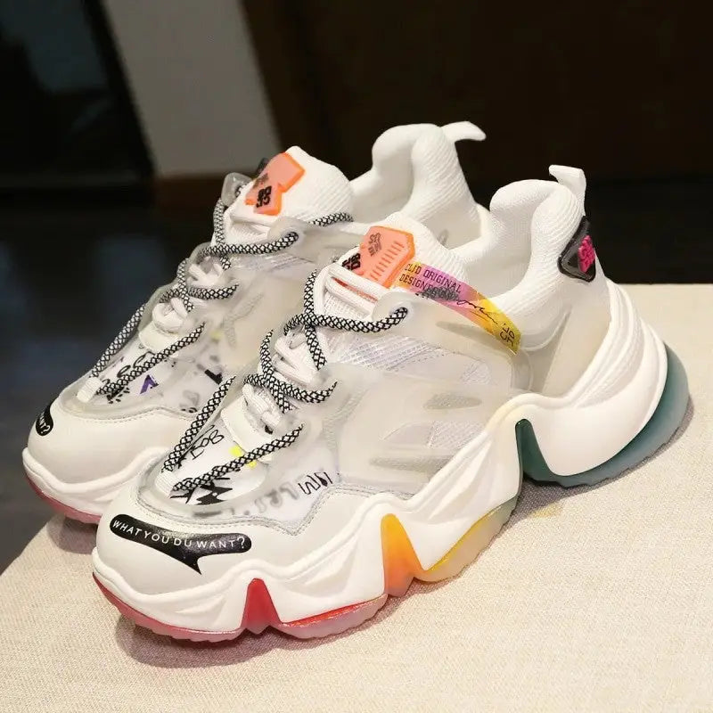 Aesthetic Rainbow Chunky Platform Sneakers Euro Size White