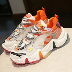 Aesthetic Rainbow Chunky Platforn Sneakers - Orange / 35