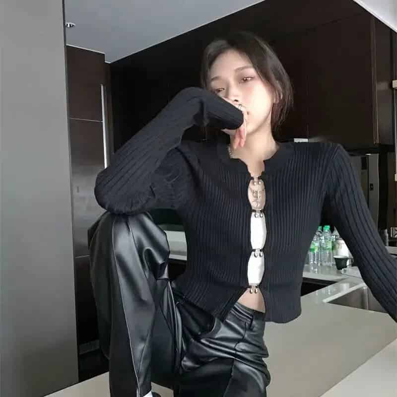 Aesthetic Ring Cut-Out Blouse for Women