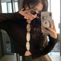 Aesthetic Ring Cut-Out Blouse for Women