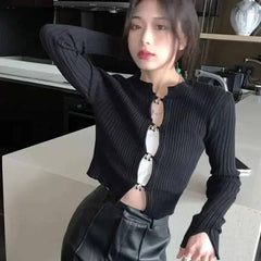Aesthetic Ring Cut-Out Blouse for Women