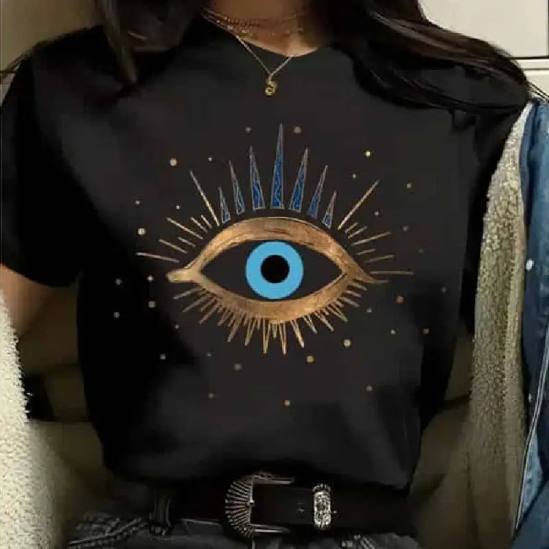 Aesthetic Round Neck Eye T Shirt for Men and Women Black