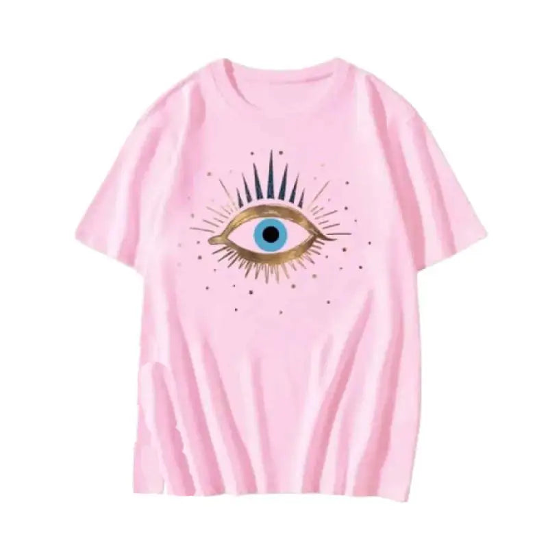 Aesthetic Round Neck Eye T Shirt for Men and Women Pink / M
