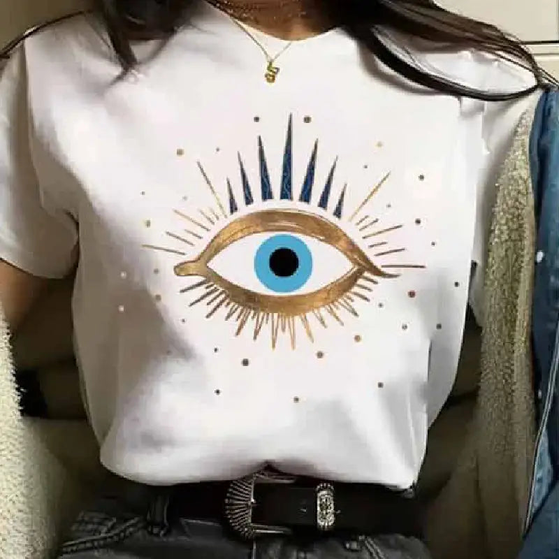 Aesthetic Round Neck Eye T Shirt for Men and Women White / S