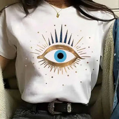 Aesthetic Round Neck Eye T Shirt - White / S - Tshirts