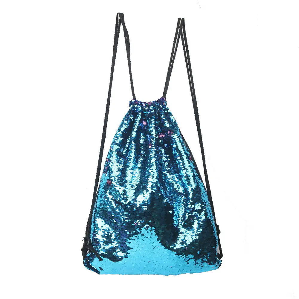 Aesthetic Sequined Drawstring Backpack - Pink / One Size