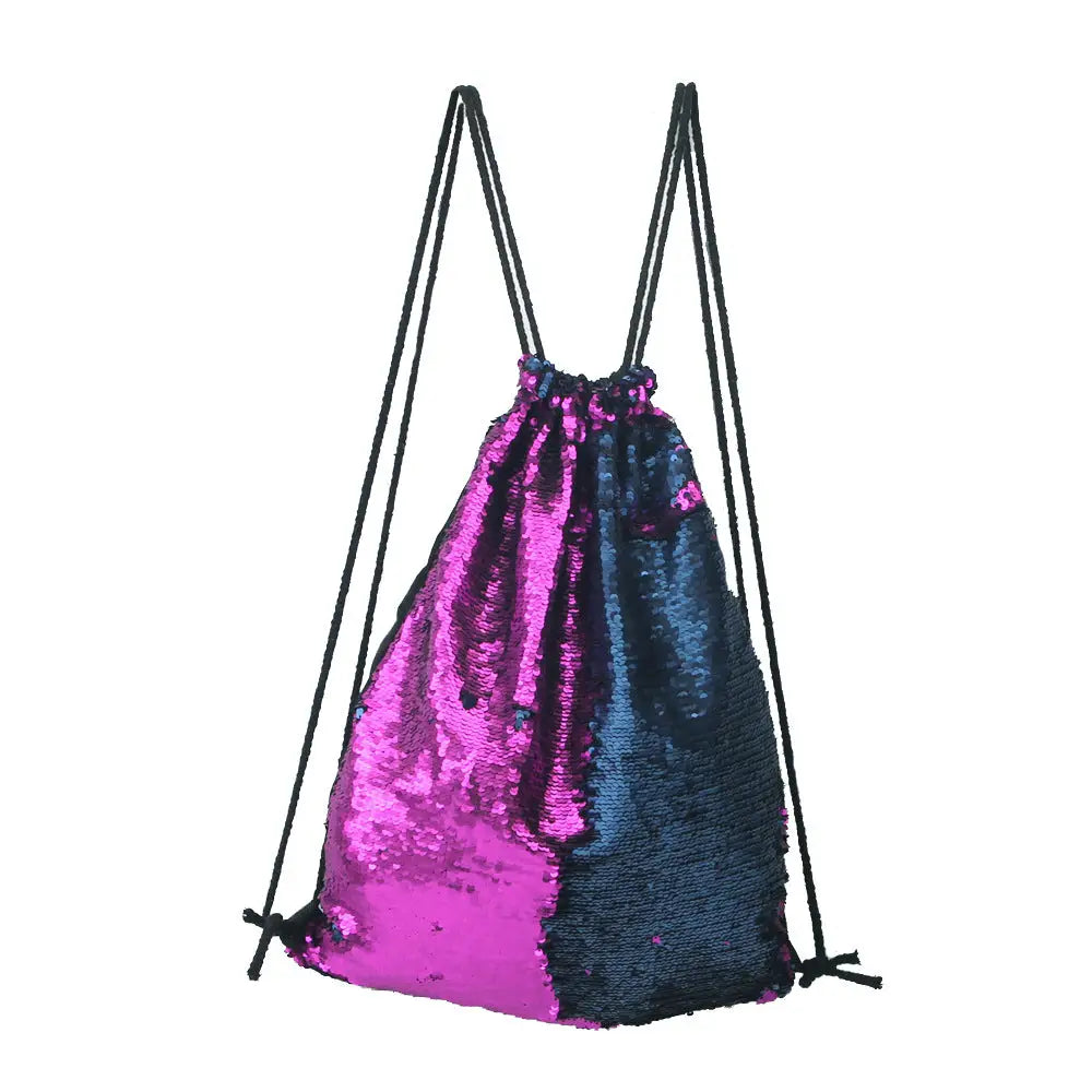 Aesthetic Sequined Drawstring Backpack - Purple / One Size